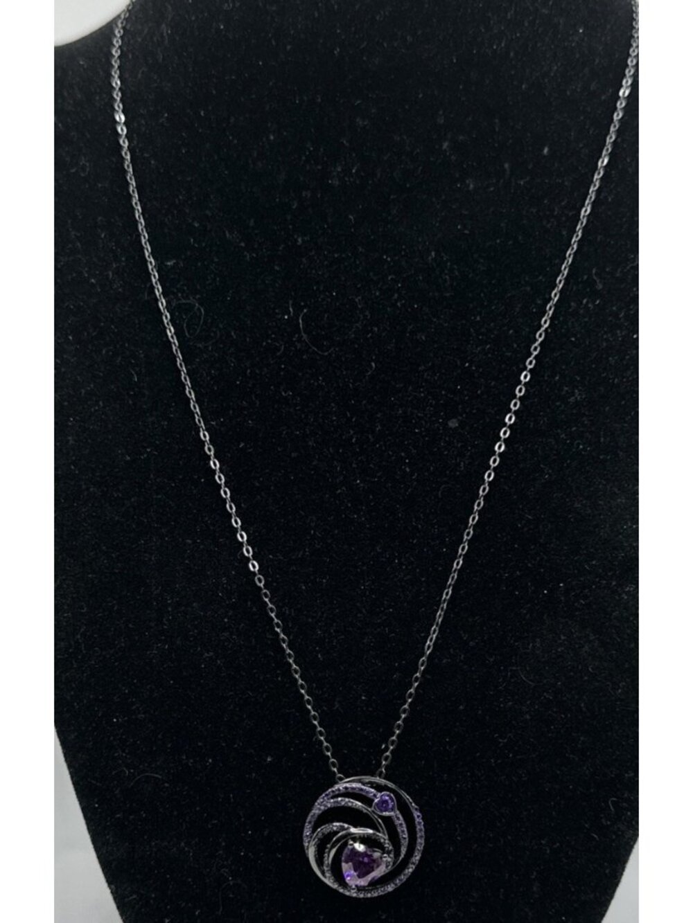 Vancaro Black Sterling Silver Necklace And Amethyst Pendant 18” 2.5”ext